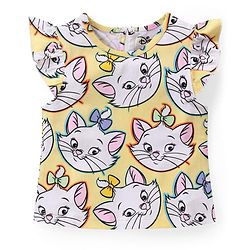 Babyhug Disney Cotton Knit Half Sleeves Top & Mid Length Shorts Set With Marie Graphics - Multicolor
