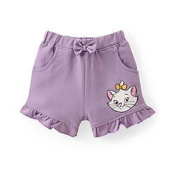 Babyhug Disney Cotton Knit Half Sleeves Top & Mid Length Shorts Set With Marie Graphics - Multicolor