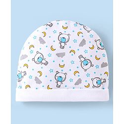 Babyhug 100% Cotton Cap Mittens & Booties Set Teddy Print - White