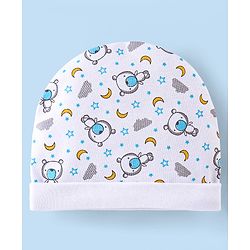 Babyhug 100% Cotton Cap Mittens & Booties Set Teddy Print - White