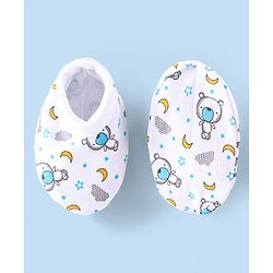 Babyhug 100% Cotton Cap Mittens & Booties Set Teddy Print - White