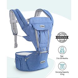 Babyhug Cherish 5-in-1 Hip Seat Baby Carrier:  Ergonomic design with padded straps, Breathable fabric, Foldable head support, storage pockets, and 5 carrying positions for babies up to 15 kg-Grey