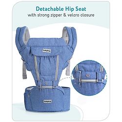 Babyhug Cherish 5-in-1 Hip Seat Baby Carrier:  Ergonomic design with padded straps, Breathable fabric, Foldable head support, storage pockets, and 5 carrying positions for babies up to 15 kg-Grey