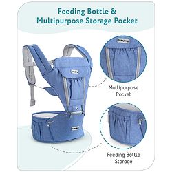 Babyhug Cherish 5-in-1 Hip Seat Baby Carrier:  Ergonomic design with padded straps, Breathable fabric, Foldable head support, storage pockets, and 5 carrying positions for babies up to 15 kg-Grey