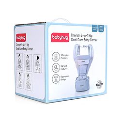 Babyhug Cherish 5-in-1 Hip Seat Baby Carrier:  Ergonomic design with padded straps, Breathable fabric, Foldable head support, storage pockets, and 5 carrying positions for babies up to 15 kg-Grey