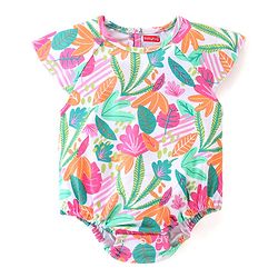 Babyhug 100% Cotton Knit Raglan Sleeves Onesie With Floral Print - Multicolor