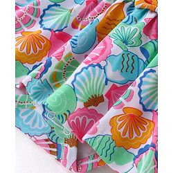 Babyhug 100% Cotton Frill Sleeves Onesie with Headband Sea Shells Print - Multicolour