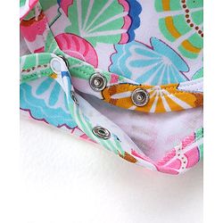Babyhug 100% Cotton Frill Sleeves Onesie with Headband Sea Shells Print - Multicolour
