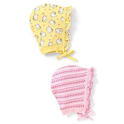 Babyhug 100% Cotton Bonnet Bonnet Caps Cats & Floral Print Pack of 2 - Multicolour