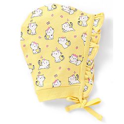 Babyhug 100% Cotton Bonnet Bonnet Caps Cats & Floral Print Pack of 2 - Multicolour