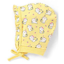 Babyhug 100% Cotton Bonnet Bonnet Caps Cats & Floral Print Pack of 2 - Multicolour