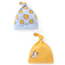 Babyhug 100% Cotton Caps Lion & Zebra Print Pack of 2 - Multicolour