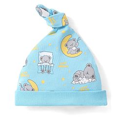 Babyhug 100% Cotton Cap With Bear Print Pack of 2 - Blue & Yellow