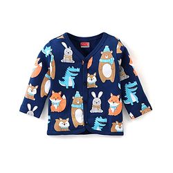 Babyhug 100% Cotton Full Sleeves Front Open Vest Striped & Animal Print Pack of 3 - Multicolour