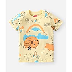 Babyhug Cotton Knit Half Sleeves Summer Theme Printed T-Shirt & Shorts Set - Blue & Yellow