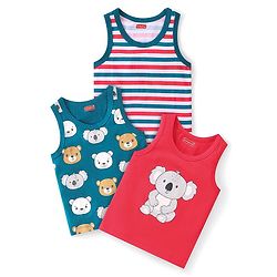 Babyhug 100% Cotton Sleeveless Sando Teddy & Koala Bear Print Pack of 3 - Multicolour