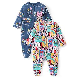 Babyhug Disney Interlock Knit Full Sleeves Sleep Suits With Minnie Mouse Graphics Pack of 2 - Multicolour