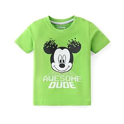 Babyhug Disney Cotton Knit Half Sleeves T-Shirt & Shorts Set With Mickey Mouse Print - Green & Blue