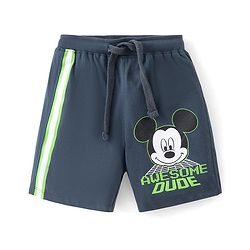 Babyhug Disney Cotton Knit Half Sleeves T-Shirt & Shorts Set With Mickey Mouse Print - Green & Blue