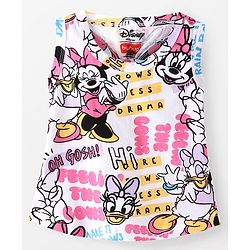 Babyhug Disney Cotton Knit Sleeveless Top & Shorts Set With Minnie Mouse Graphics & Knot Detailing - Multicolor