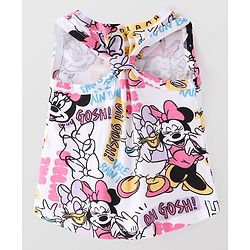 Babyhug Disney Cotton Knit Sleeveless Top & Shorts Set With Minnie Mouse Graphics & Knot Detailing - Multicolor