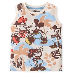 Babyhug Disney Cotton Knit Sleeveless T-Shirt & Shorts Set With Mickey & Minnie Mouse Print - Multicolor