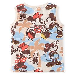 Babyhug Disney Cotton Knit Sleeveless T-Shirt & Shorts Set With Mickey & Minnie Mouse Print - Multicolor