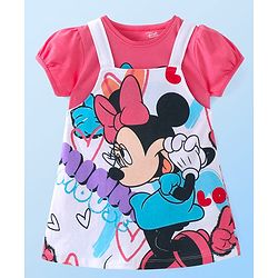 Babyhug Disney Single Jersey Knit  Frock With Half Sleeves Inner Tee & Minnie Mouse Graphics - Multicolor