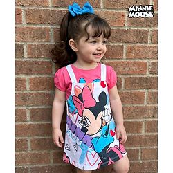 Babyhug Disney Single Jersey Knit  Frock With Half Sleeves Inner Tee & Minnie Mouse Graphics - Multicolor