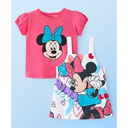Babyhug Disney Single Jersey Knit  Frock With Half Sleeves Inner Tee & Minnie Mouse Graphics - Multicolor