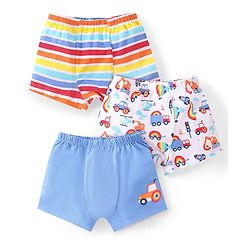 Babyhug 100% Cotton Above Knee Length Trunks Vehicle Print Pack of 3 - Multicolour