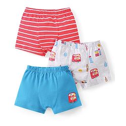 Babyhug 100% Cotton Above Knee Length Trunk Stripes & Vehicle Print Pack of 3 - Multicolour