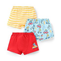 Babyhug 100% Cotton Knit Briefs with Striped & Car Print Pack of 3 - Multicolour