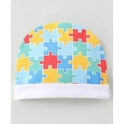 Babyhug 100% Cotton Cap Mittens & Booties Set Puzzle Print - Multicolour
