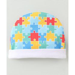 Babyhug 100% Cotton Cap Mittens & Booties Set Puzzle Print - Multicolour