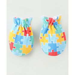 Babyhug 100% Cotton Cap Mittens & Booties Set Puzzle Print - Multicolour