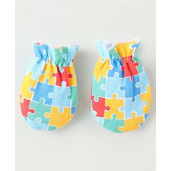 Babyhug 100% Cotton Cap Mittens & Booties Set Puzzle Print - Multicolour