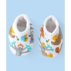 Babyhug Interlock Cotton Knit Cap Mittens And Booties Animal Design - White
