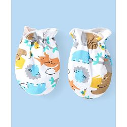 Babyhug Interlock Cotton Knit Cap Mittens And Booties Animal Design - White