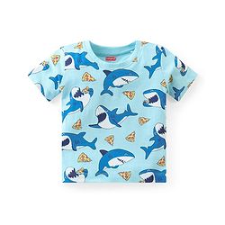 Babyhug Cotton Knit Half Sleeves Night Suit Shark Print - Blue