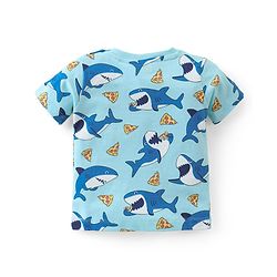 Babyhug Cotton Knit Half Sleeves Night Suit Shark Print - Blue