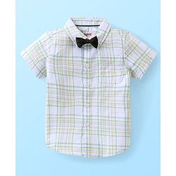 Babyhug Cotton Woven Half Sleeves Checkered Shirt & Shorts Set with Bow  - Green