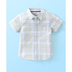 Babyhug Cotton Woven Half Sleeves Checkered Shirt & Shorts Set with Bow  - Green
