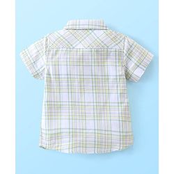 Babyhug Cotton Woven Half Sleeves Checkered Shirt & Shorts Set with Bow  - Green