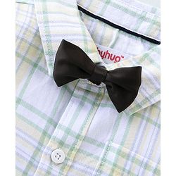 Babyhug Cotton Woven Half Sleeves Checkered Shirt & Shorts Set with Bow  - Green