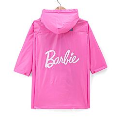 Babyhug Full Sleeves Below Knee Length Hooded Raincoat with Barbie Print - Fuschia