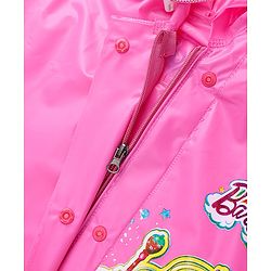 Babyhug Full Sleeves Below Knee Length Hooded Raincoat with Barbie Print - Fuschia