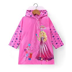 Babyhug Full Sleeves Below Knee Length Raincoat Barbie Print - Pink