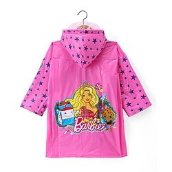 Babyhug Full Sleeves Below Knee Length Raincoat Barbie Print - Pink
