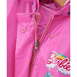 Babyhug Full Sleeves Below Knee Length Raincoat Barbie Print - Pink